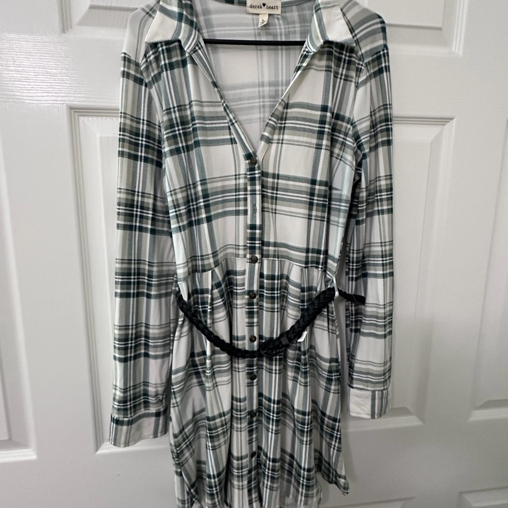Derek Heart Green and White Plaid Dress